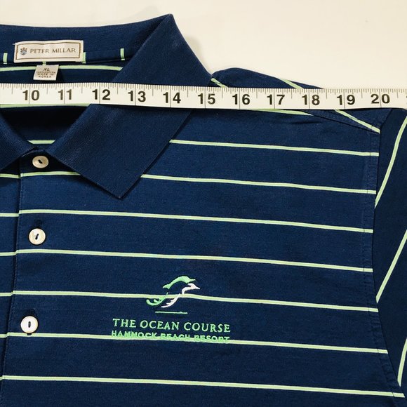Peter Millar Navy Blue W/ Green Stripes Golf Polo Shirt Men's Size XL in EUC - Picture 11 of 11